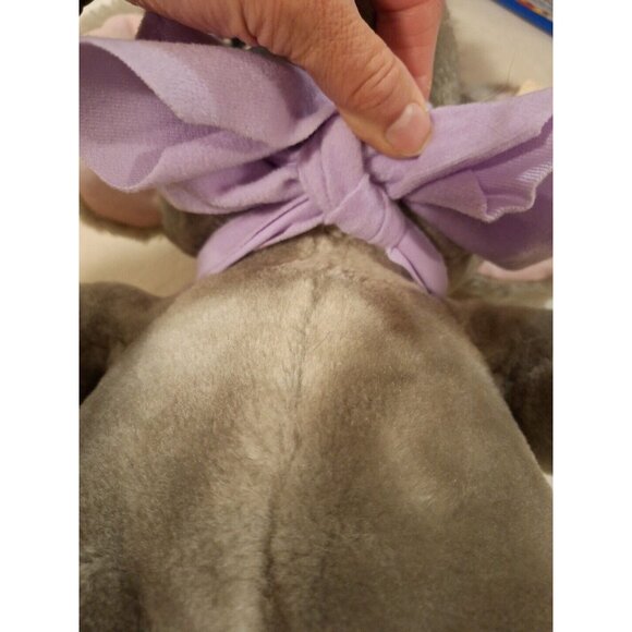 80s Disney Bianca Gray Plush Mouse Stuffed Purple Bow 16" Vintage Made in Korea - Picture 13 of 16